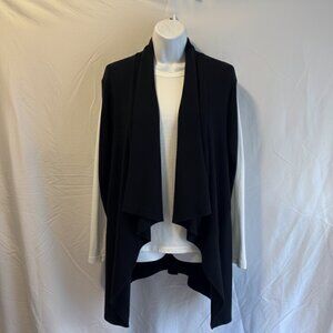 Catherines Waffle Knit Waterfall Drape Black Cardigan, 3X